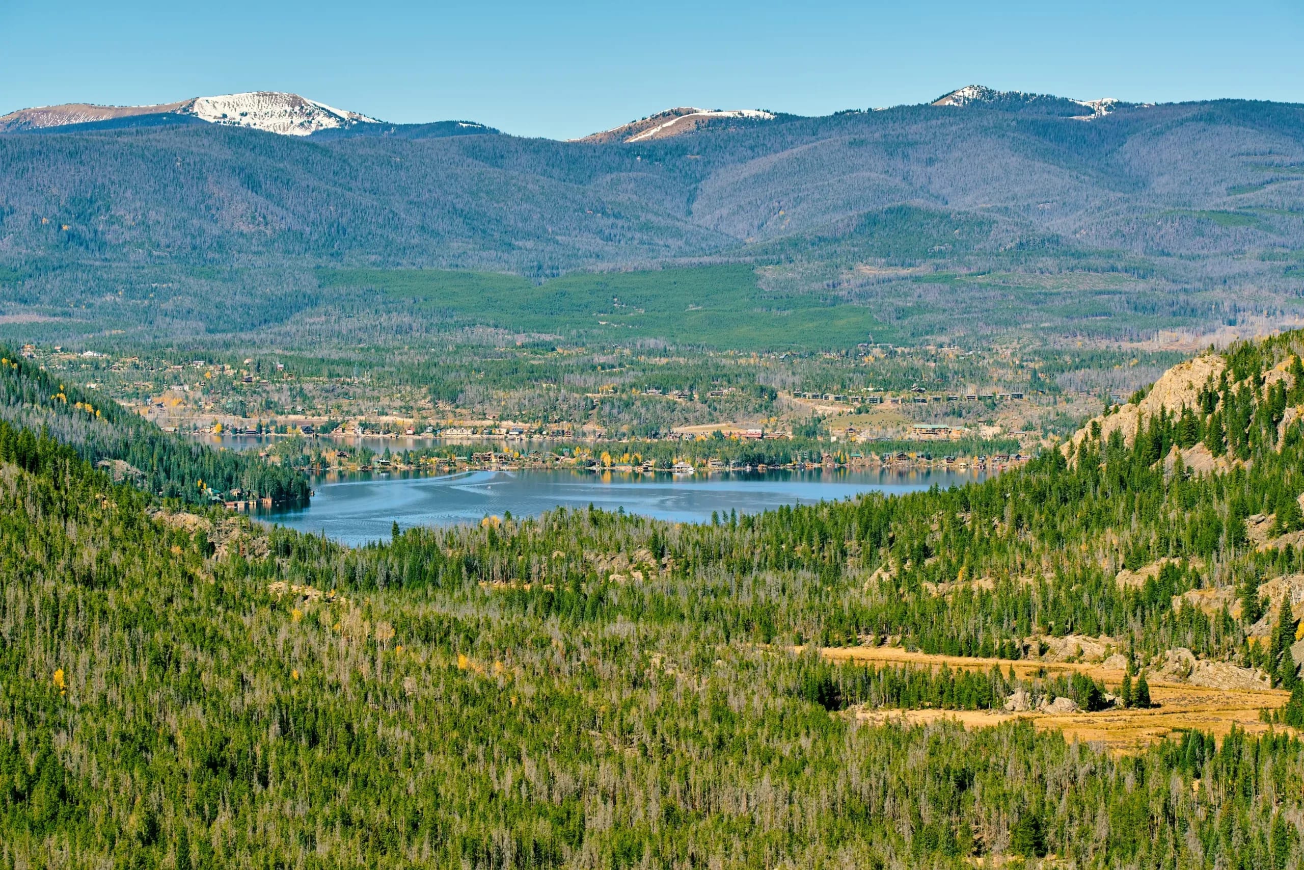 Grand Lake and the Rocky Mountains in autumn near Fraser, Colorado