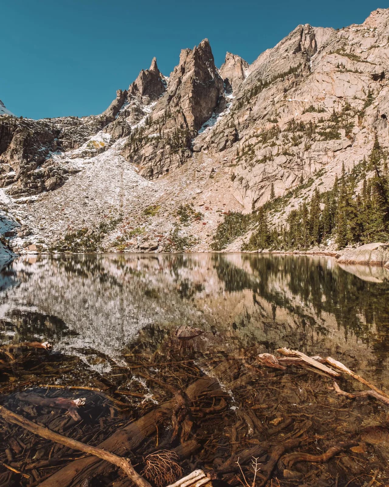 An alpine lake beneath the Rocky Mountains